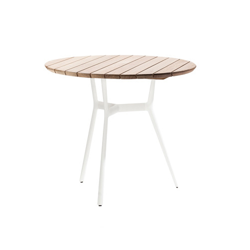 TRIBÙ table bistrot Ø 80 cm d'extérieur BRANCH (Blanc - Aluminium et Teak)