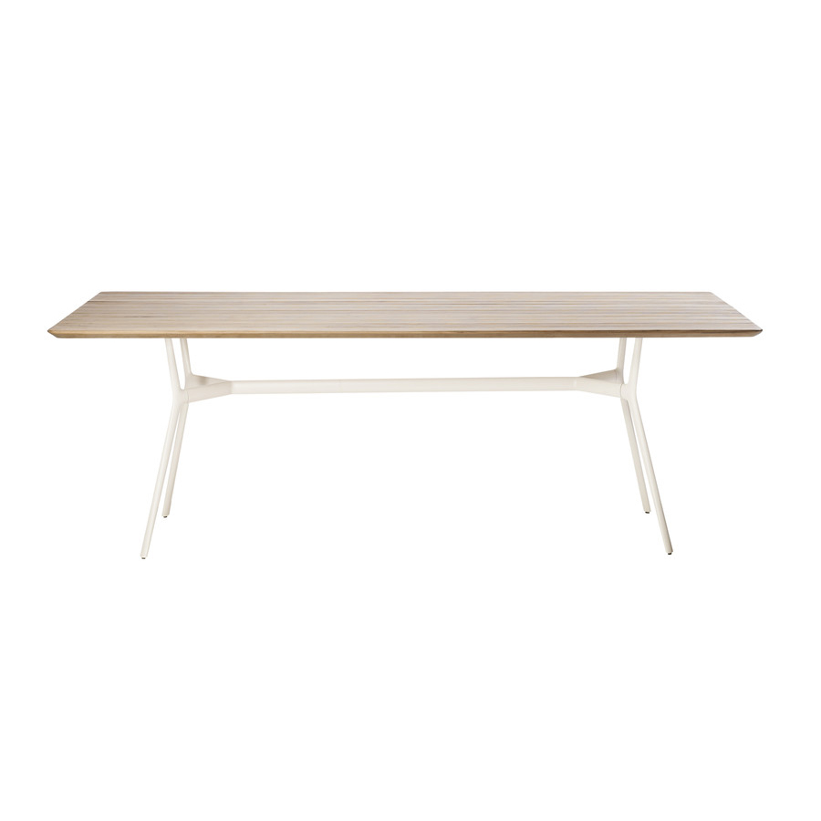 TRIBÙ table rectangulaire 210 x 98 cm d'extérieur BRANCH (Blanc - Aluminium et Teak)