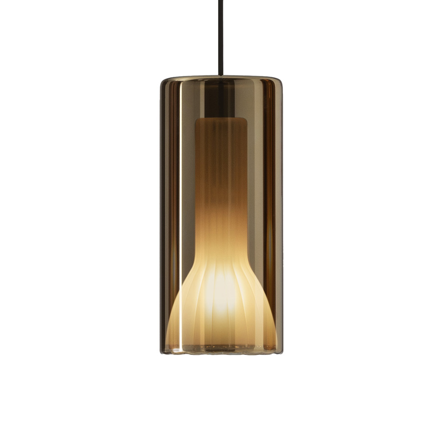 PENTA LIGHT lampe à suspension LIT LARGE (Or - Verre miroir, rosace en métal blanc)