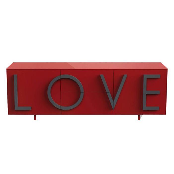 DRIADE buffet LOVE LARGE (Rouge rubis / Gris graphite - MDF laqué)
