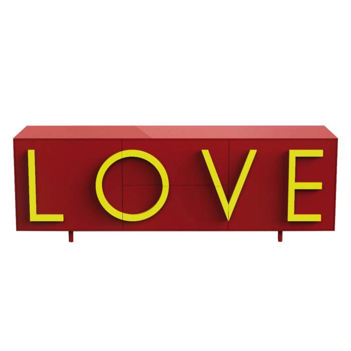 DRIADE buffet LOVE LARGE (Rouge rubis / Jaune fluo - MDF laqué)