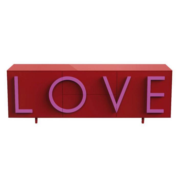 DRIADE buffet LOVE LARGE (Rouge rubis / Rose fluo - MDF laqué)