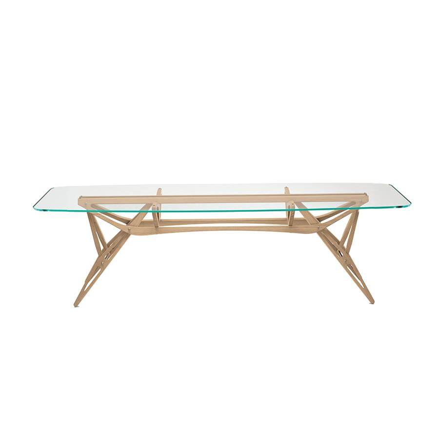 ZANOTTA table avec plateau en verre REALE CM (90x220 cm - Chêne naturel, cristal extra-clair)