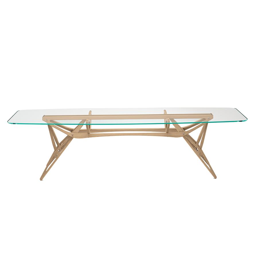ZANOTTA table avec plateau en verre REALE CM (100x250 cm - Chêne naturel, cristal extra-clair)
