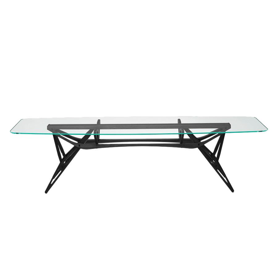 ZANOTTA table avec plateau en verre REALE CM (100x280 cm - Chêne teinté noir, cristal extra-clair)