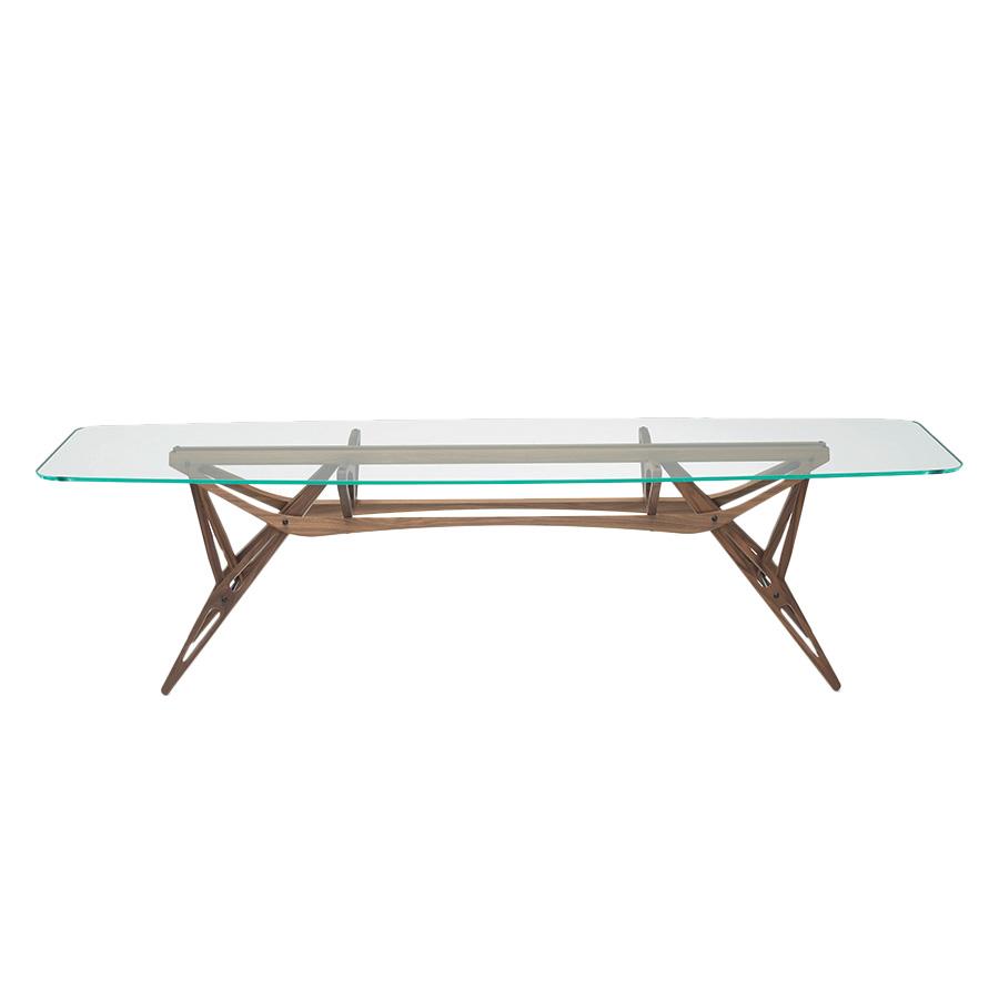 ZANOTTA table avec plateau en verre REALE CM (100x250 cm - Noyer Canaletto, cristal extra-clair)