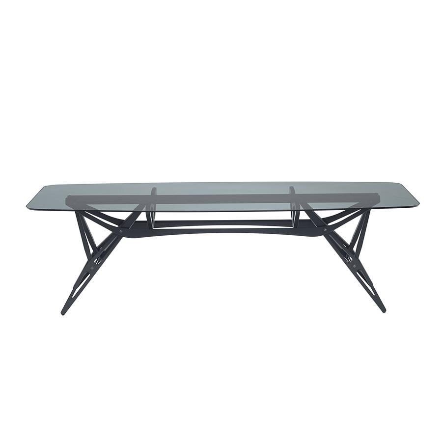 ZANOTTA table avec plateau en verre REALE CM (90x220 cm - Chêne teinté noir, cristal fumé gris)