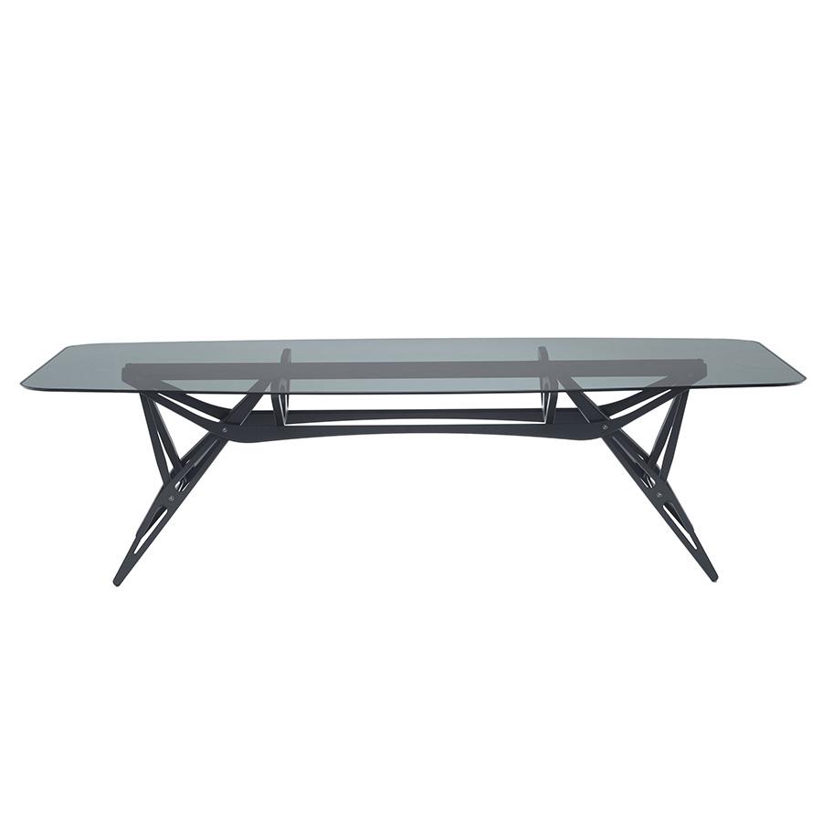 ZANOTTA table avec plateau en verre REALE CM (100x250 cm - Chêne teinté noir, cristal fumé gris)