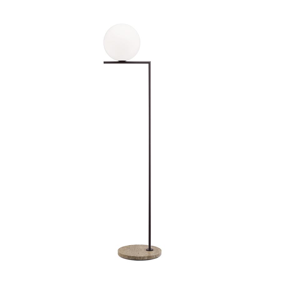 FLOS lampadaire d'extérieur IC F2 OUTDOOR (Marron foncé, travertin impérial - Verre soufflé, métal e