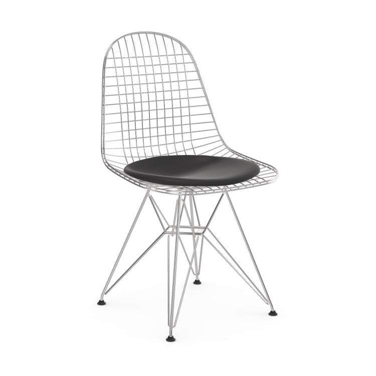 VITRA chaise wire chair DKR-5 (Coussin en cuir Cat. L20 - acier / cuir)
