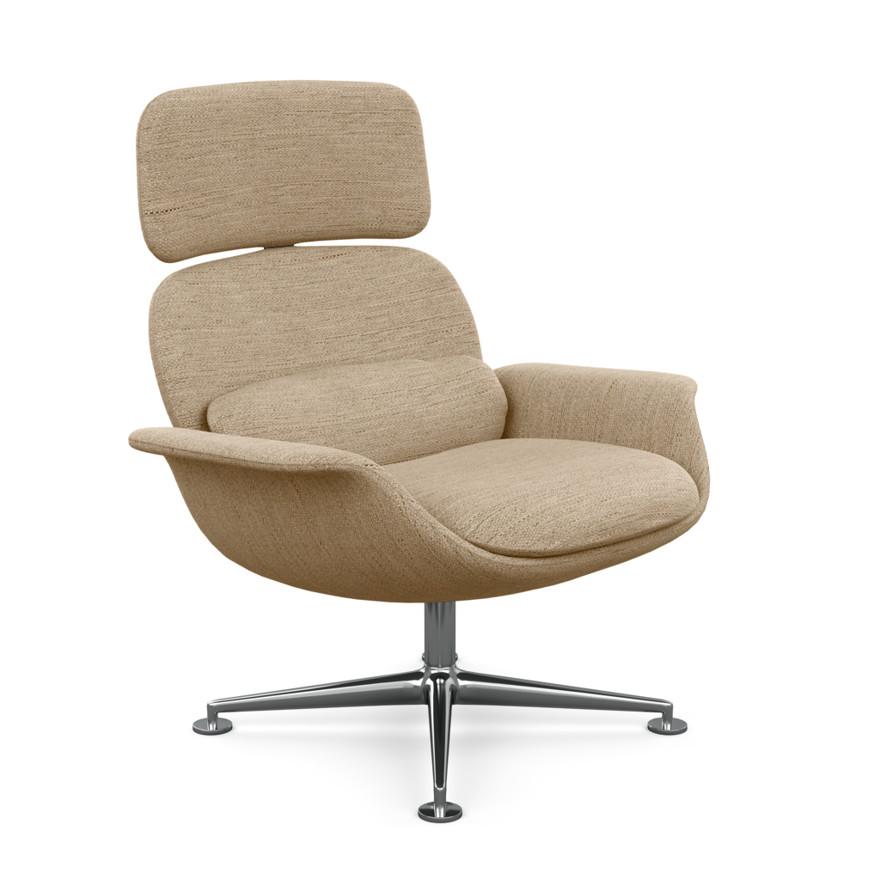 KNOLL fauteuil pivotant KN02 en tissu avec dossier haut inclinable (Rivington Parchment - Revêtement