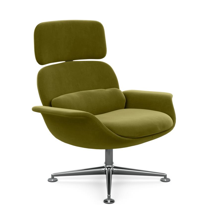 KNOLL fauteuil pivotant KN02 en tissu avec dossier haut inclinable (Knoll Velvet Moss - Revêtement C