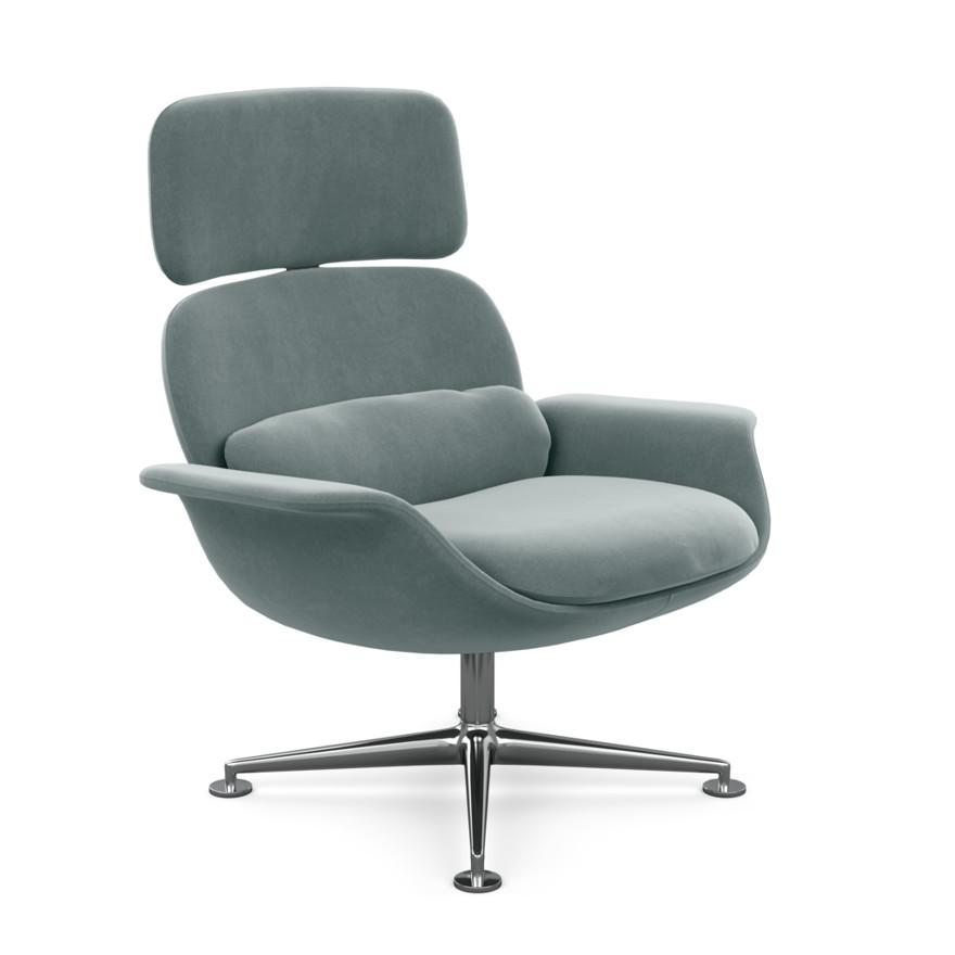 KNOLL fauteuil pivotant KN02 en tissu avec dossier haut inclinable (Knoll Velvet Swan - Revêtement C