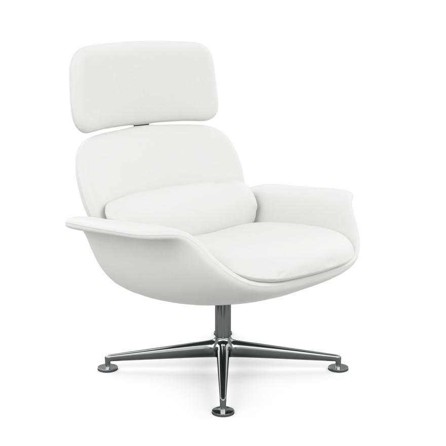 KNOLL fauteuil pivotant KN02 en cuir avec dossier haut inclinable (Volo White - Revêtement Cat. W et