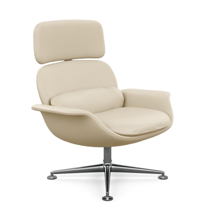 KNOLL fauteuil pivotant KN02 en cuir avec dossier haut inclinable (Volo Parchment - Revêtement Cat.