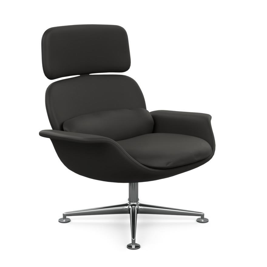 KNOLL fauteuil pivotant KN02 en cuir avec dossier haut inclinable (Acqua Black Sea - Revêtement Cat.