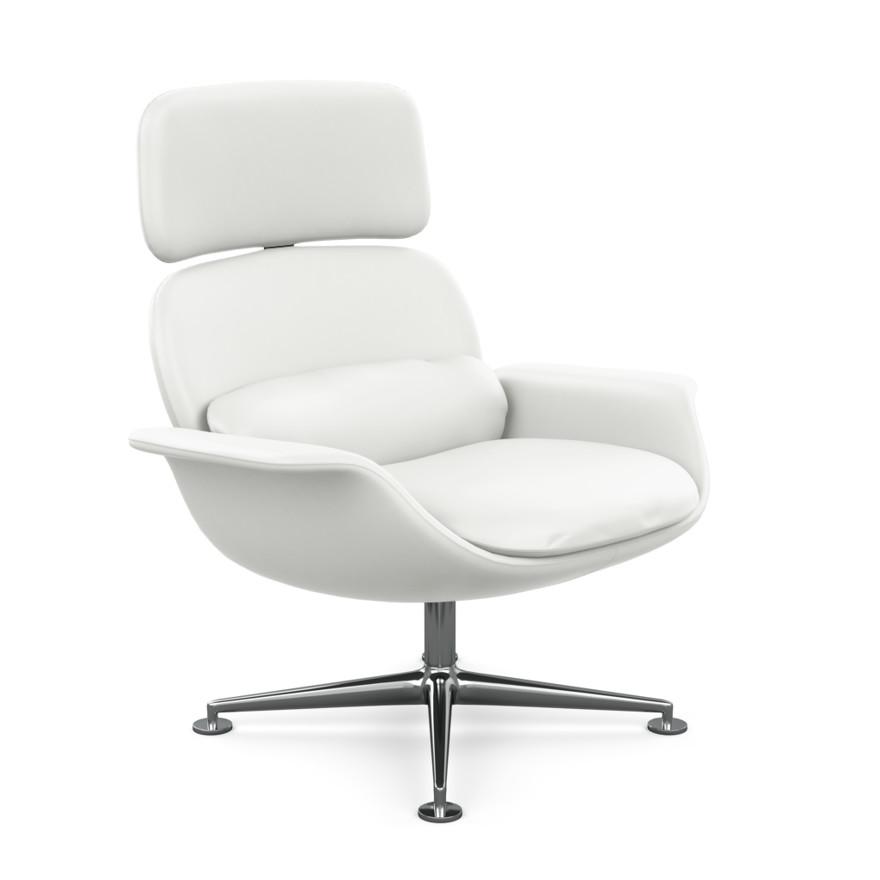 KNOLL fauteuil pivotant KN02 en cuir avec dossier haut inclinable (Sabrina White - Revêtement Cat. Z