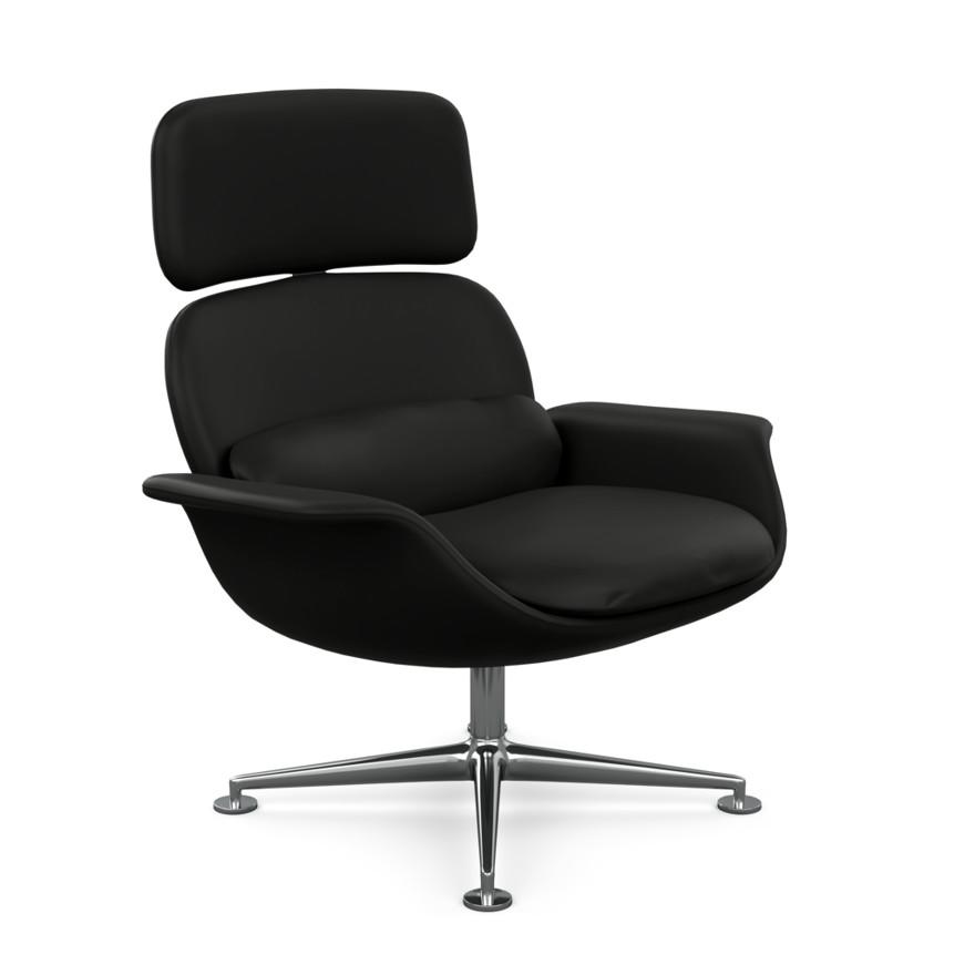KNOLL fauteuil pivotant KN02 en cuir avec dossier haut inclinable (Sabrina Black - Revêtement Cat. Z