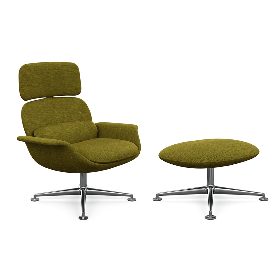 KNOLL fauteuil pivotant KN02 avec ottoman KN03 en tissu avec dossier haut inclinable (Rivington Spru