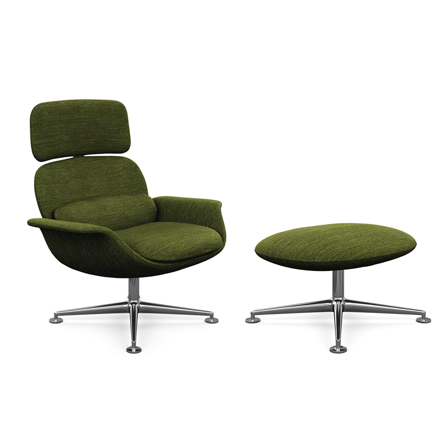 KNOLL fauteuil pivotant KN02 avec ottoman KN03 en tissu avec dossier haut inclinable (Rivington Palm