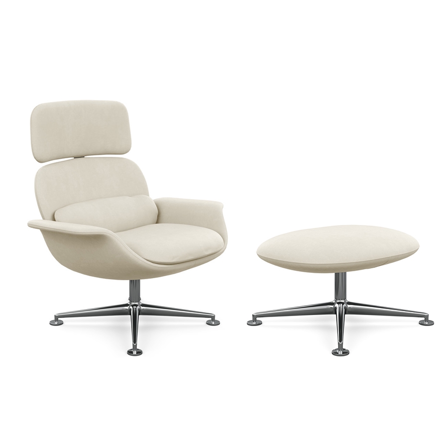 KNOLL fauteuil pivotant KN02 avec ottoman KN03 en tissu avec dossier haut inclinable (Ultrasuede Cem