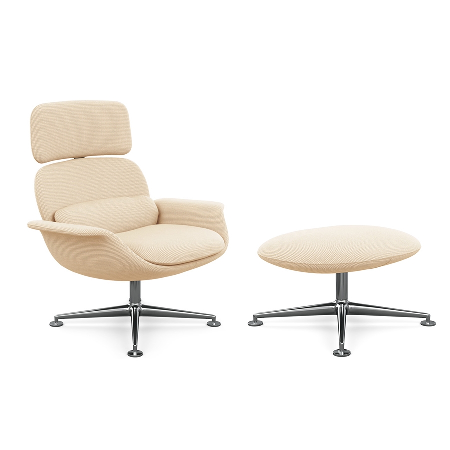 KNOLL fauteuil pivotant KN02 avec ottoman KN03 en tissu avec dossier haut inclinable (Cato Ivory - R
