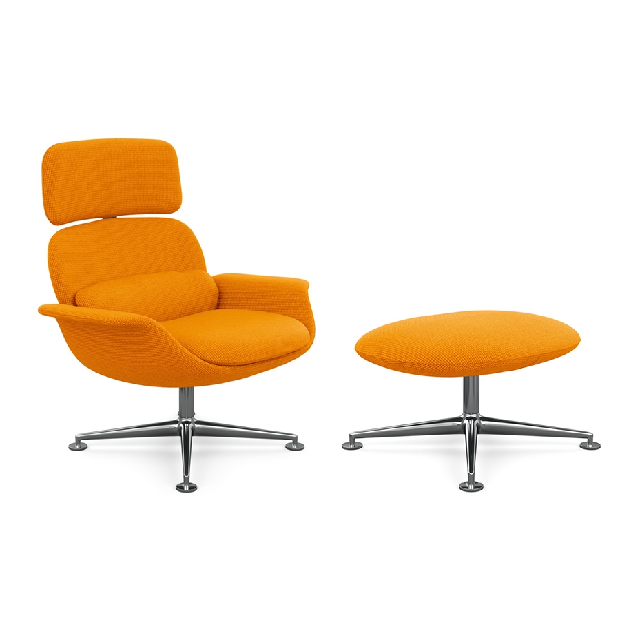 KNOLL fauteuil pivotant KN02 avec ottoman KN03 en tissu avec dossier haut inclinable (Cato Orange -