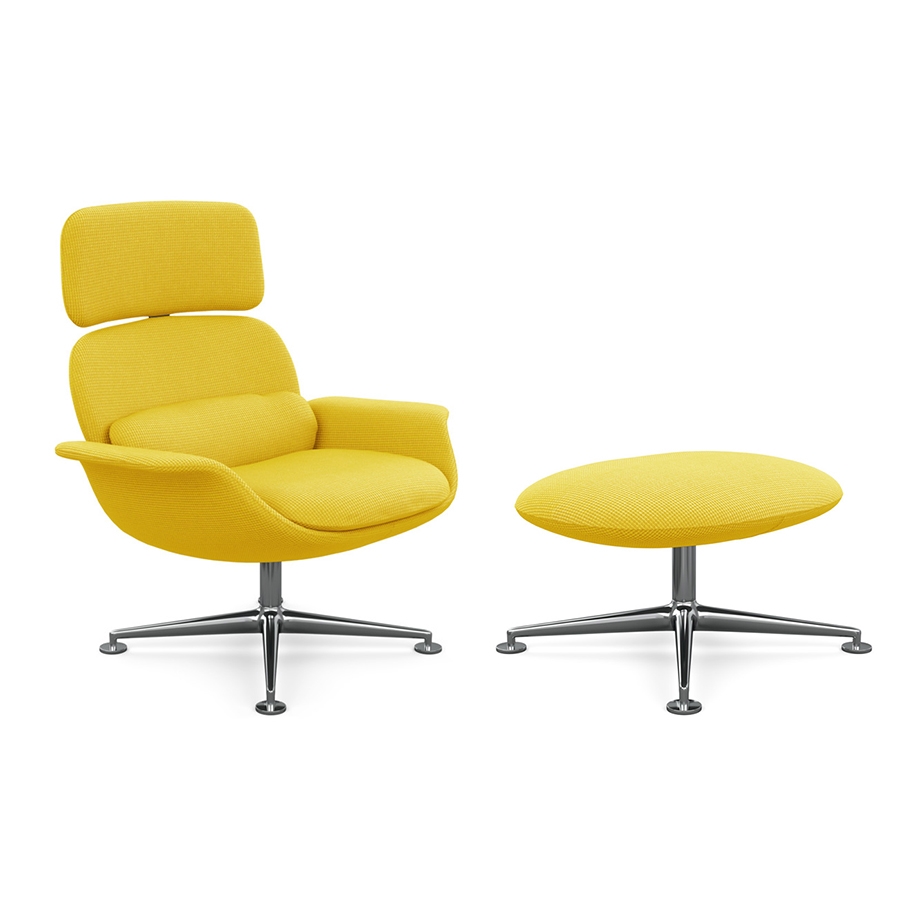KNOLL fauteuil pivotant KN02 avec ottoman KN03 en tissu avec dossier haut inclinable (Cato Yellow - 