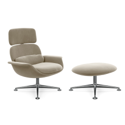 KNOLL fauteuil pivotant KN02 avec ottoman KN03 en tissu avec dossier haut inclinable