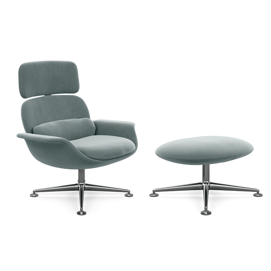 KNOLL fauteuil pivotant KN02 avec ottoman KN03 en tissu avec dossier haut inclinable (Knoll Velvet S
