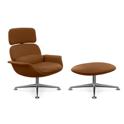 KNOLL fauteuil pivotant KN02 avec ottoman KN03 en cuir avec dossier haut inclinable