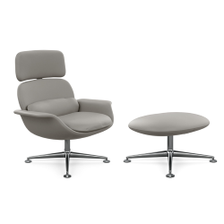 KNOLL fauteuil pivotant KN02 avec ottoman KN03 en cuir avec dossier haut inclinable