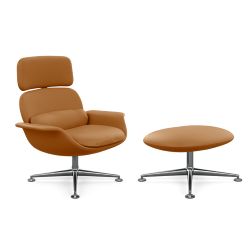 KNOLL fauteuil pivotant KN02 avec ottoman KN03 en cuir avec dossier haut inclinable
