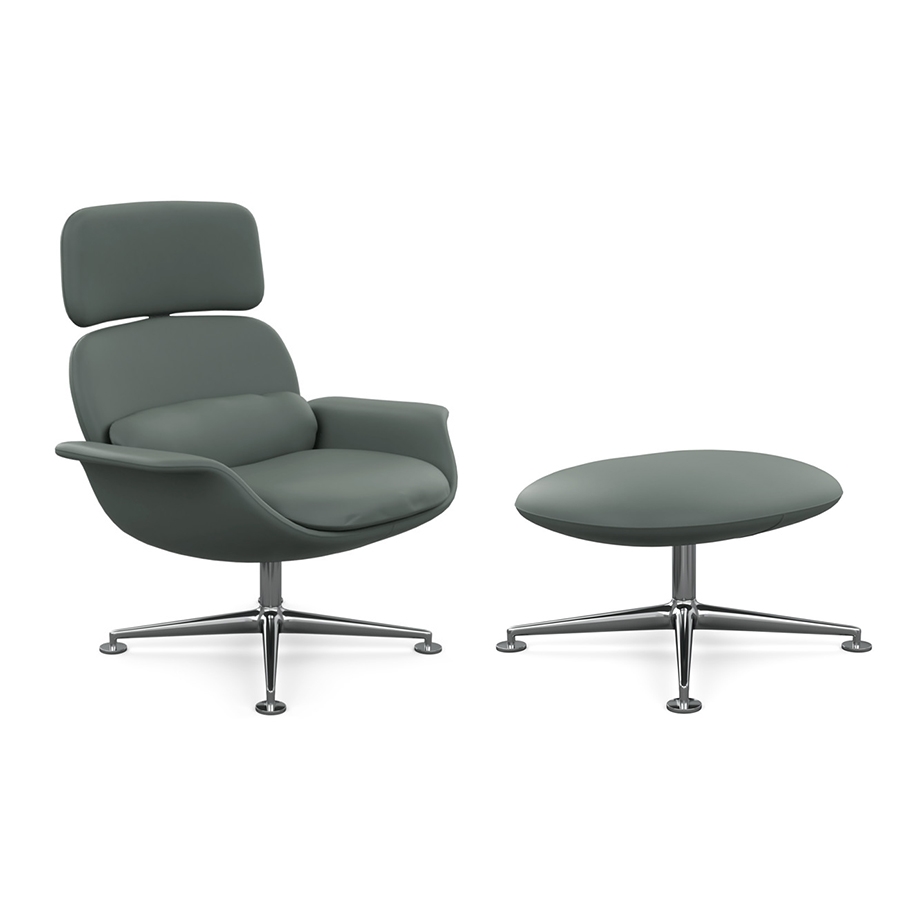 KNOLL fauteuil pivotant KN02 avec ottoman KN03 en cuir avec dossier haut inclinable (Volo Cadet - Re