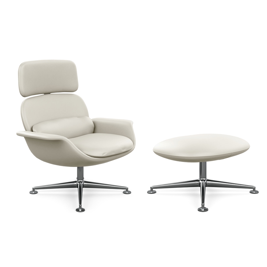 KNOLL fauteuil pivotant KN02 avec ottoman KN03 en cuir avec dossier haut inclinable (Acqua Puget Sou