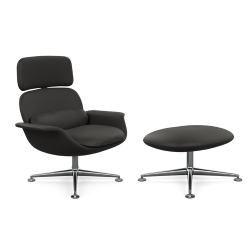 KNOLL fauteuil pivotant KN02 avec ottoman KN03 en cuir avec dossier haut inclinable