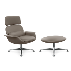 KNOLL fauteuil pivotant KN02 avec ottoman KN03 en cuir avec dossier haut inclinable