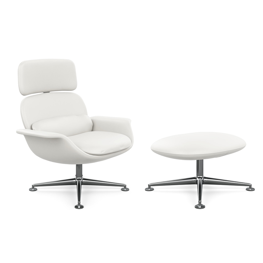 KNOLL fauteuil pivotant KN02 avec ottoman KN03 en cuir avec dossier haut inclinable (Acqua Bering Se