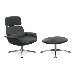 KNOLL fauteuil pivotant KN02 avec ottoman KN03 en cuir avec dossier haut inclinable