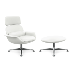 KNOLL fauteuil pivotant KN02 avec ottoman KN03 en cuir avec dossier haut inclinable