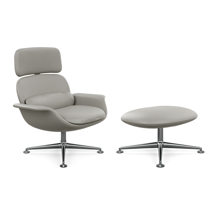 KNOLL fauteuil pivotant KN02 avec ottoman KN03 en cuir avec dossier haut inclinable (Sabrina Cannes