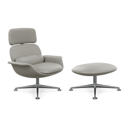 KNOLL fauteuil pivotant KN02 avec ottoman KN03 en cuir avec dossier haut inclinable