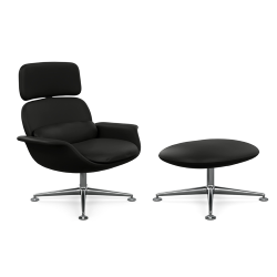KNOLL fauteuil pivotant KN02 avec ottoman KN03 en cuir avec dossier haut inclinable