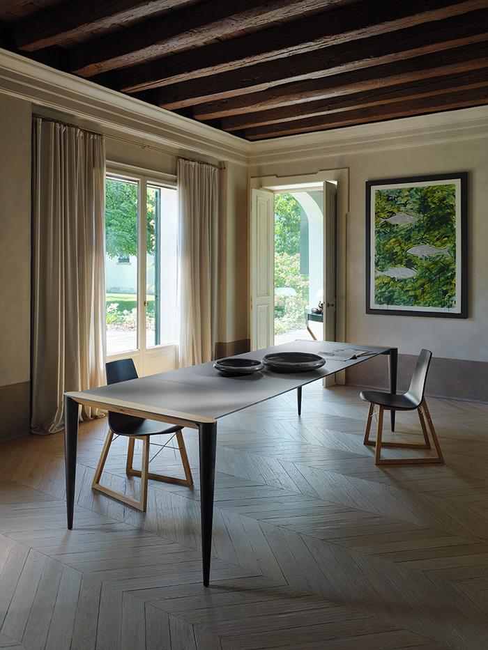 HORM table extensible à rallonge rectangulaire BOLERO avec plateau en Fenix acier Hamilton