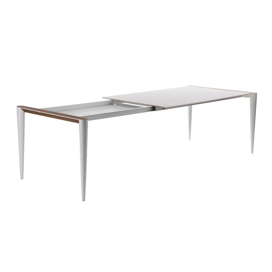 HORM table extensible à rallonge rectangulaire BOLERO avec plateau en Fenix blanc (131 x 98 cm noyer