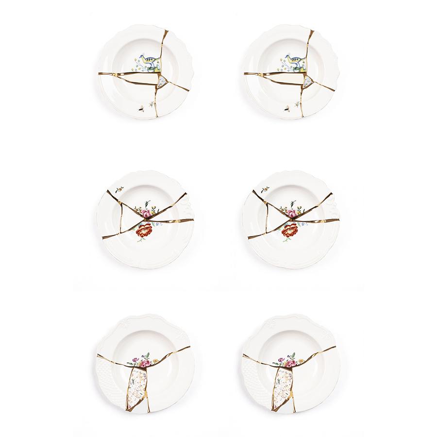 SELETTI set de 6 assiettes bols de soupe KINTSUGI