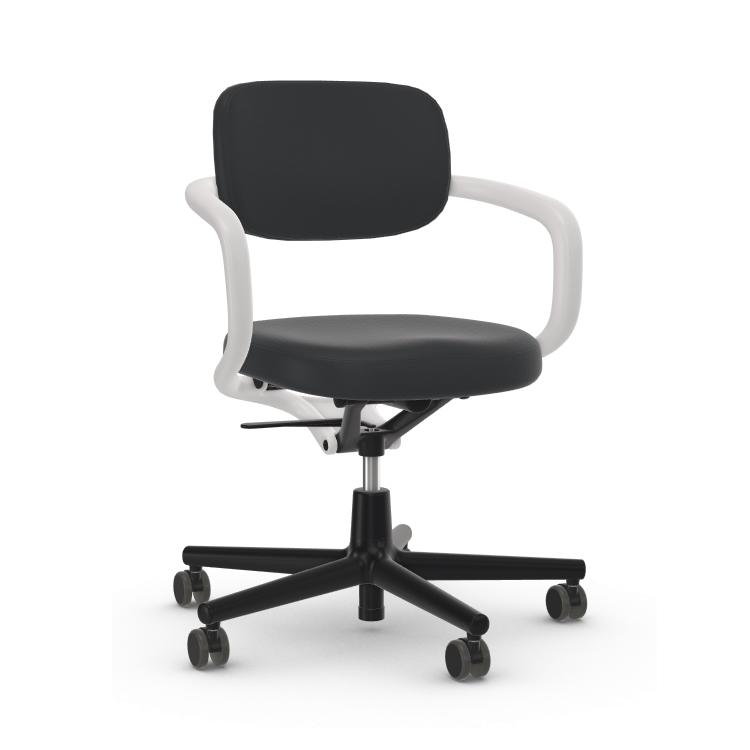 VITRA chaise de bureau en cuir ALLSTAR avec accoudoirs blancs (Goudron - Polyamide, cuir)