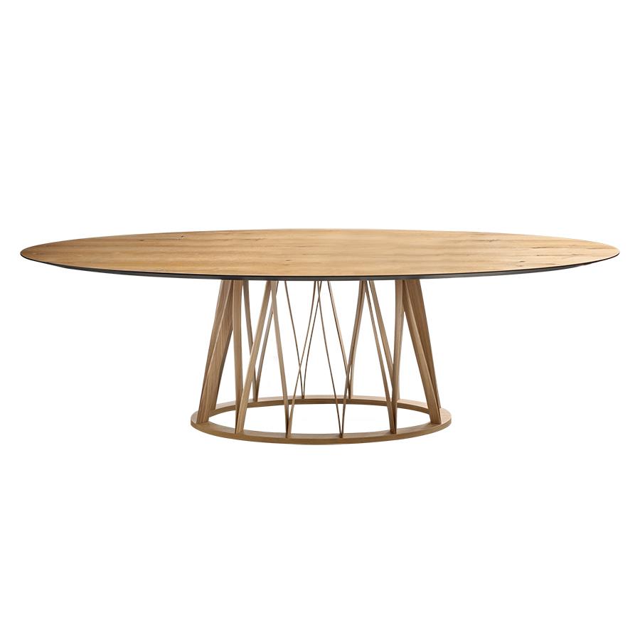 MINIFORMS table ovale ACCO 260x120 cm (Plateau vintage en chêne et base en chêne flammé - Bois)