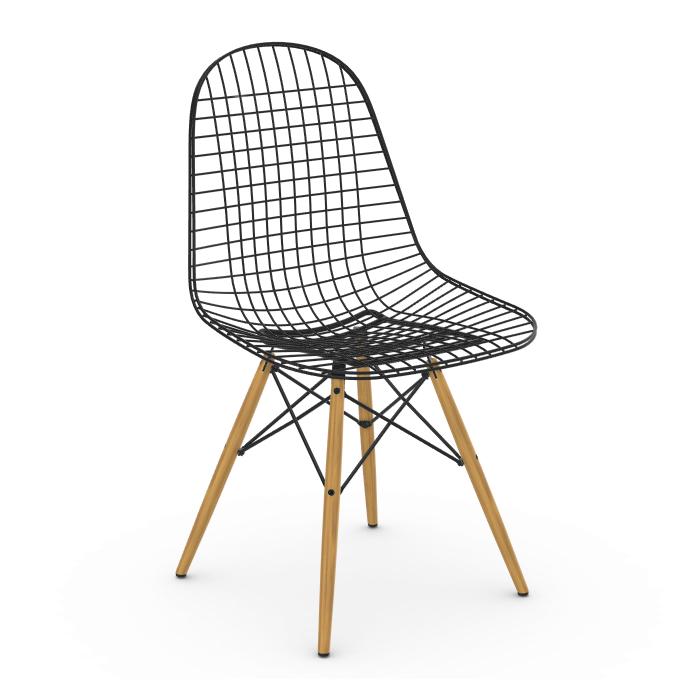 VITRA chaise Wire Chair DKW (Érable nuance de jaune - Acier peint Basic Dark et bois)