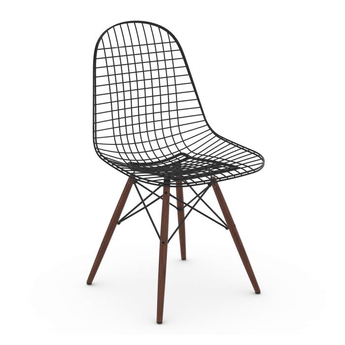 VITRA chaise Wire Chair DKW (Érable foncé - Acier peint Basic Dark et bois)
